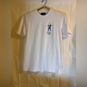 White Graphic Crewneck T-Shirt with Golfer Embroidery